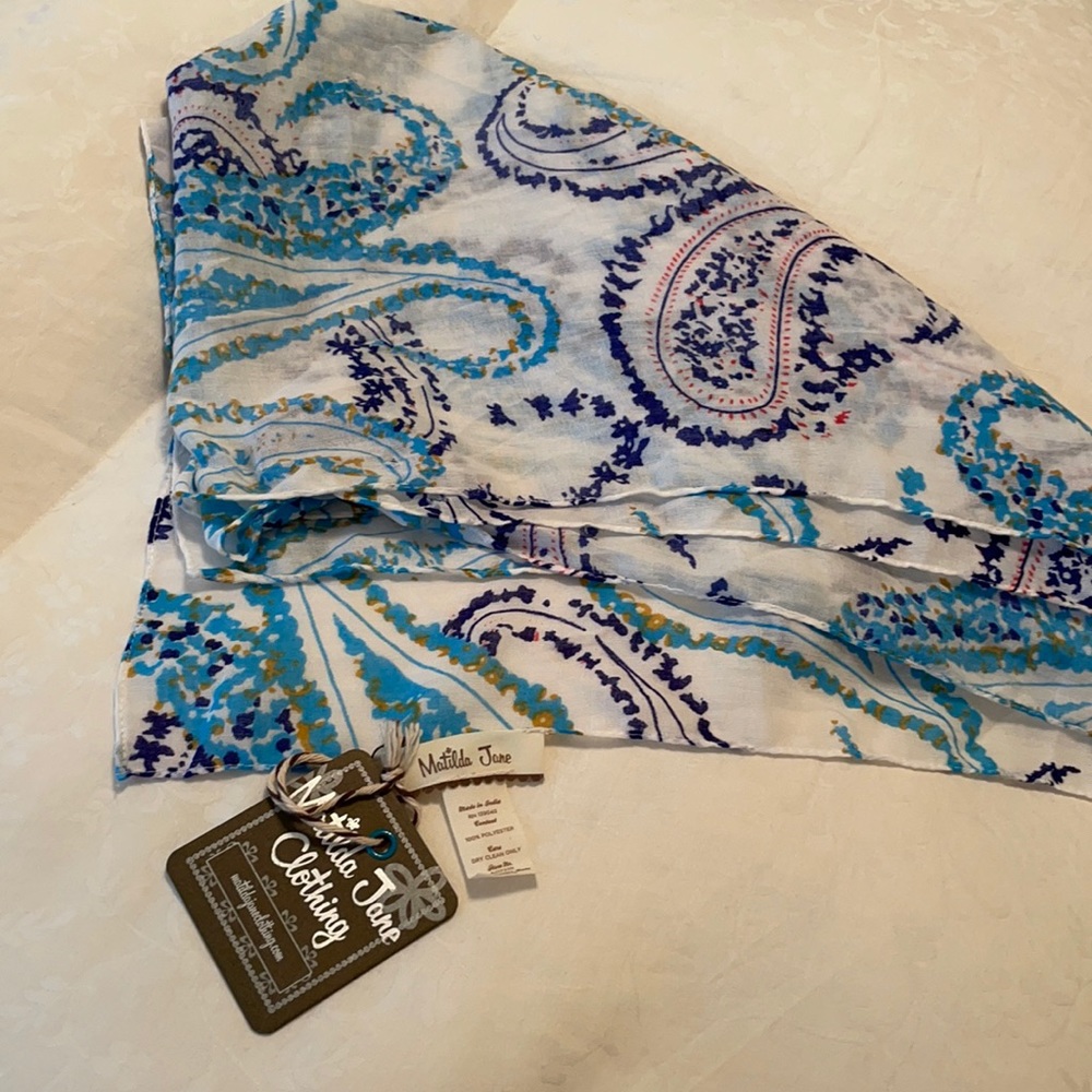 Matilda Jane Wrap Scarf sarong Shawl Blue White Beachy Tropical Cruise Gift NEW - Picture 2 of 5